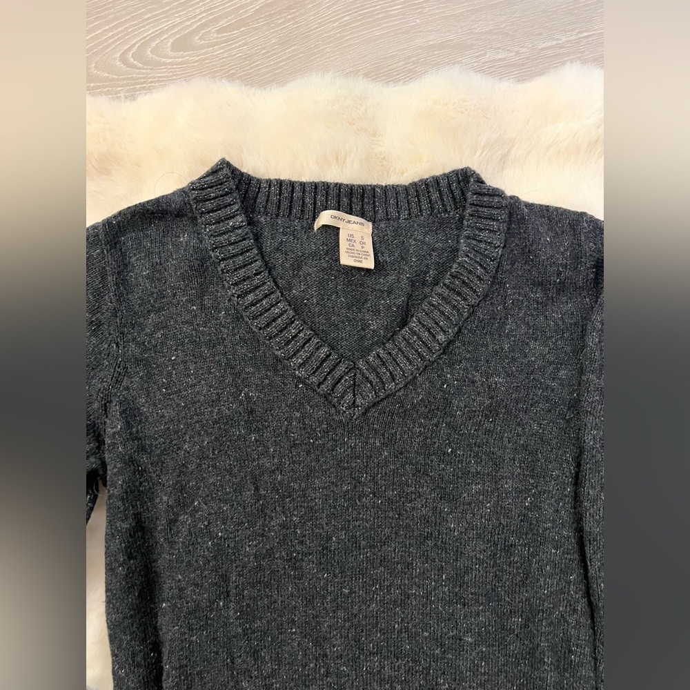 DKNY Jeans Charcoal V-Neck Long Sweater
